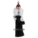 Soffieria De Carlini, Glamorous Lady in Black Gown & White Fur Wrap
