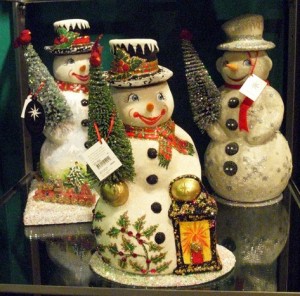 A trio of Schaller snowmen in the Radko showroom