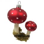 Pair of Red Mushrooms with Moss Ornament