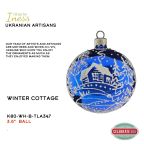Iness Ukraine Glass, Winter Cottage Ball, Cobalt