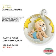 Iness Ukraine Glass, Baby's First Christmas, Blue