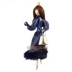 Soffieria De Carlini, Lady in Navy Dress, Black Fur Trim